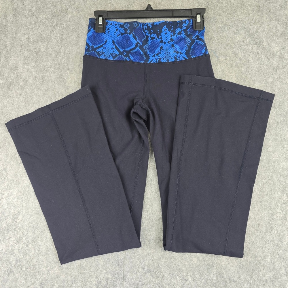 Lululemon Groove Pants Womens 4 Black Blue Snakeskin Flared High Rise Yoga